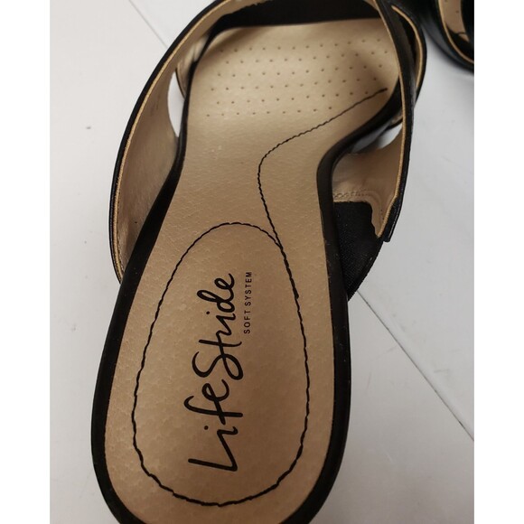 Life Stride Soft System Open Toe Leather Block Heel Black Sandals Sz 10 M PO Exc - Picture 4 of 13